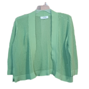 (b2-4) Lime Green Open Weave Cropped Open Front 3/4 Sleeve Bolero Cardigan